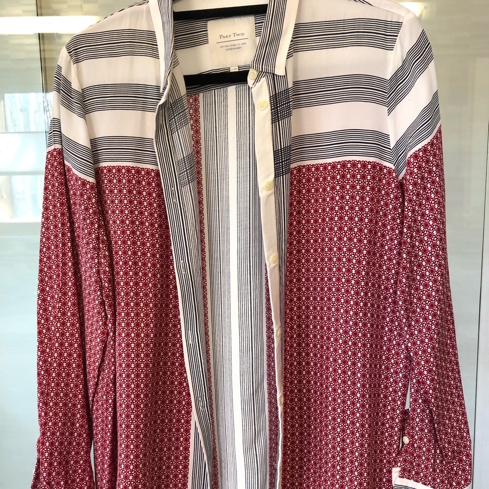 Beautiful Part Two blouse. Red, black and white. Size UK 14.